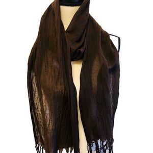 Gap Scarf Brown Oblong Fringed Edge Airy Crinkle Cotton Blend Long Wrap